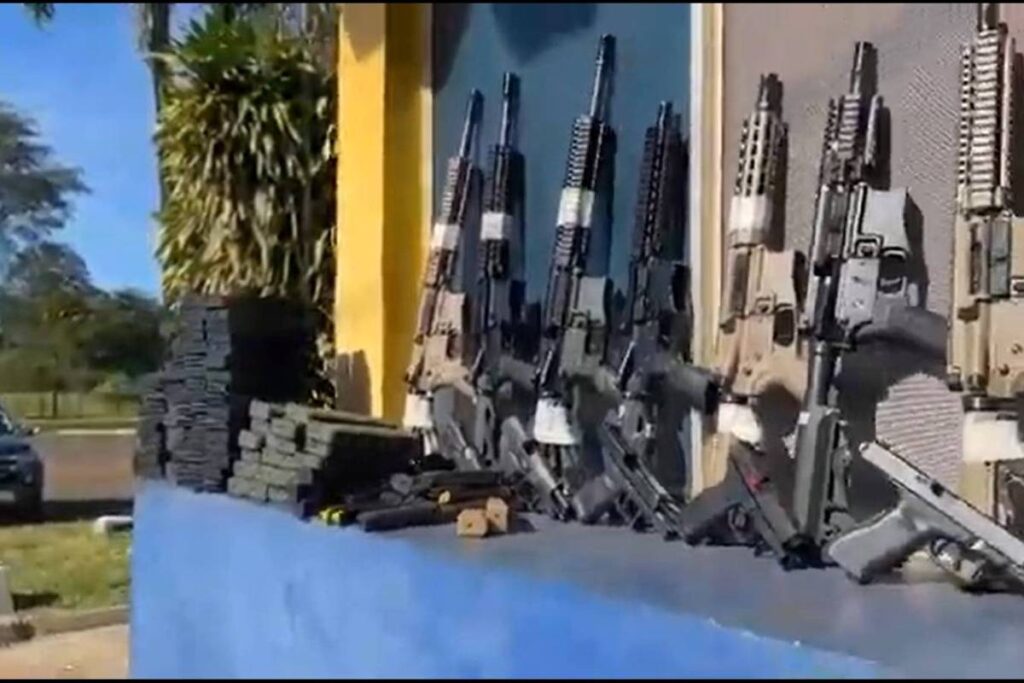 Mega apreensão: PRF intercepta 26 fuzis e 16 pistolas em carga de ração animal