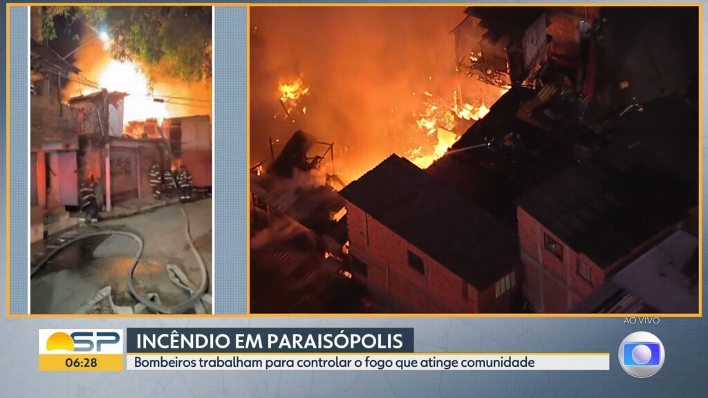 Incêndio atinge Paraisópolis Reprodução/TV Globo
