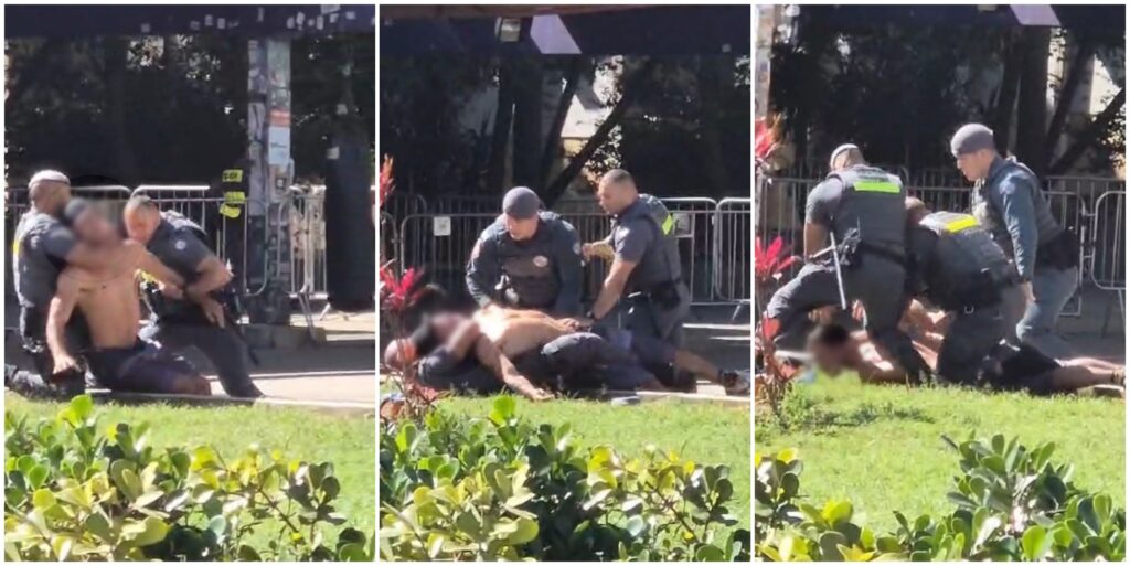 PMs com mata-leão durante abordagem na Praça Roosevelt, Centro de Vídeos gravado