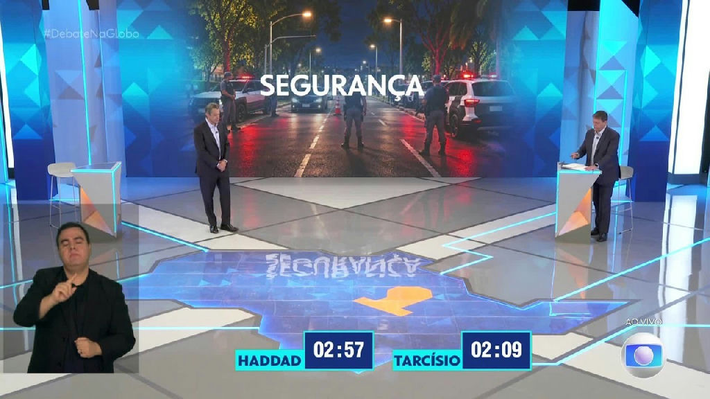 Segurança e saúde dominam embate entre Tarcísio e Haddad em debate na Globo
