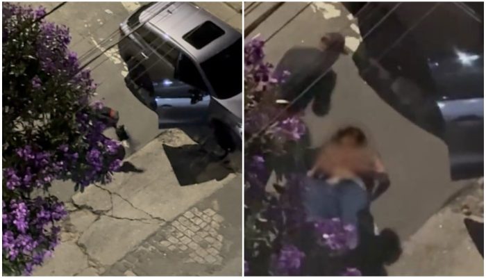 uma testemunha registrou o momento em que um homem agrediu uma mulher no meio da