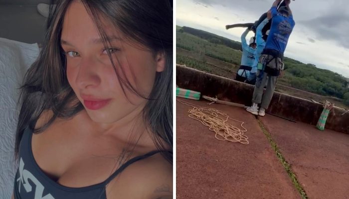 Mulher morre ao ser jogada sem cordas em salto de rope jump Arte/g1