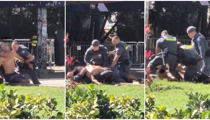 PMs com mata-leão durante abordagem na Praça Roosevelt, Centro de Vídeos gravado