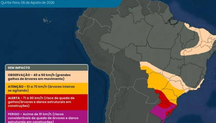 Rajadas de vento e chuva isolada atingem São Paulo e Sul do Brasil nesta quinta-feira